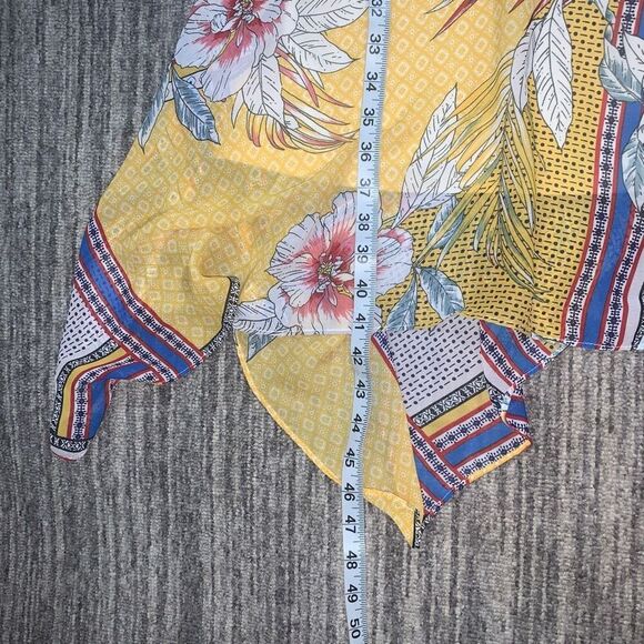 Rabbit Rabbit Rabbit Womens 12 Midi Dress Yellow Blue Smocked‎ Bodice Hanky Hem - Picture 8 of 8